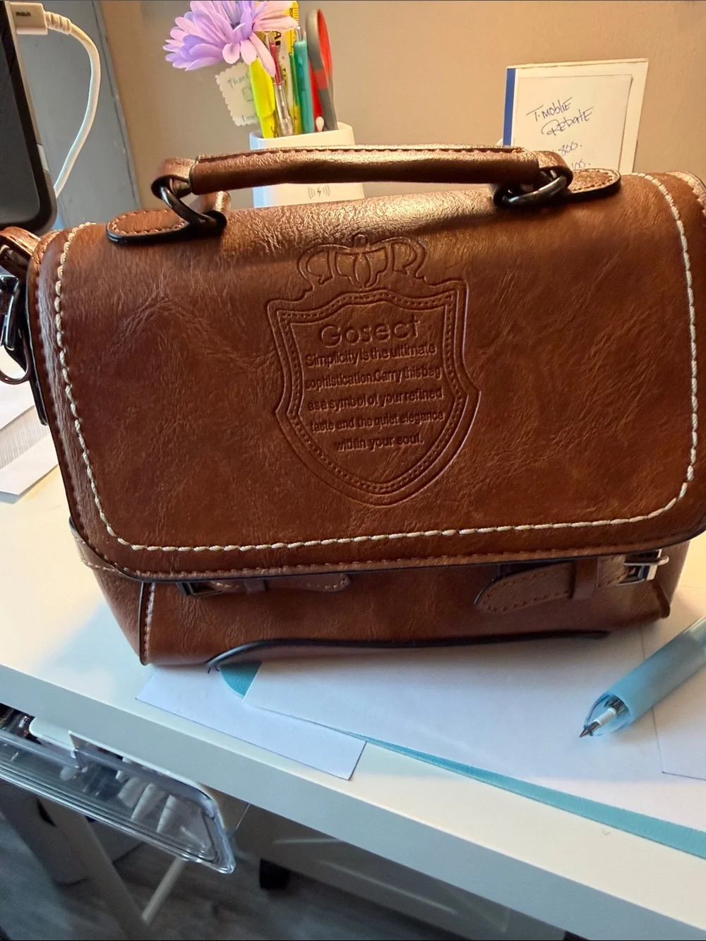 Brown Leather Crossbody Satchel for Men